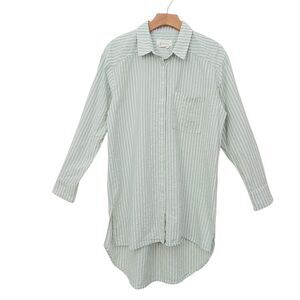 Anthropologie Tunic Womens Small Green Stripes Long Sleeve Oversized Relaxed Fit